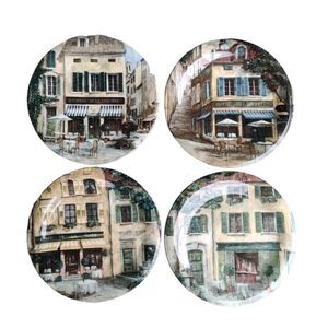222 Fifth French Cafes Plates Set of 4 In Box Porcelain Luncheon Salad Desserts